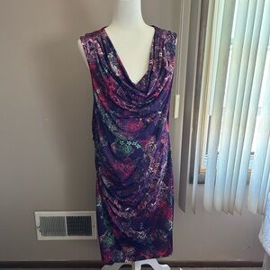 Multicolored Sheath Midi Dress with Cowl Neck